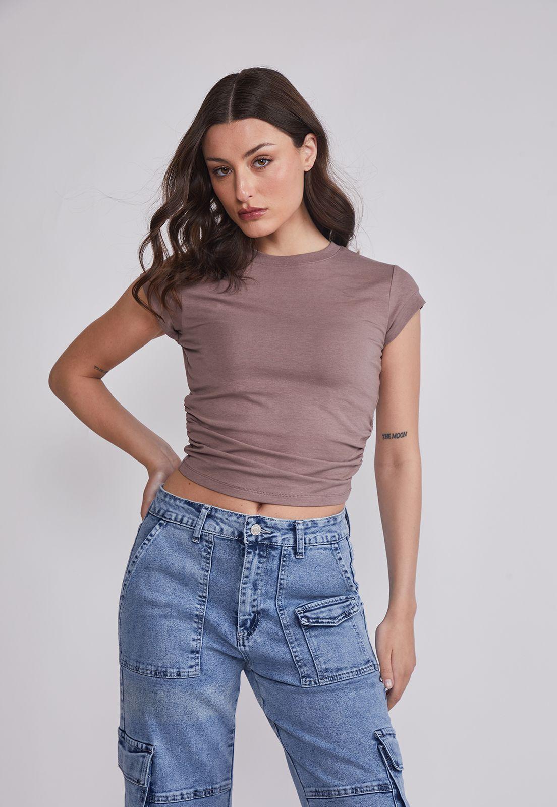 Polera Mujer Recogido Costados Café Sioux-0