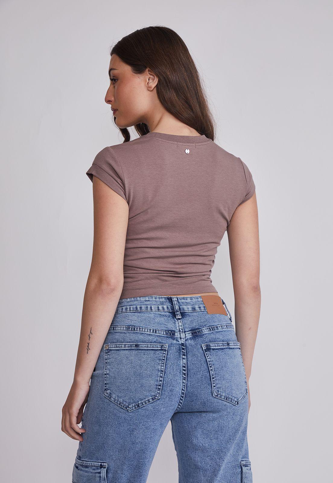 Polera Mujer Recogido Costados Café Sioux-3