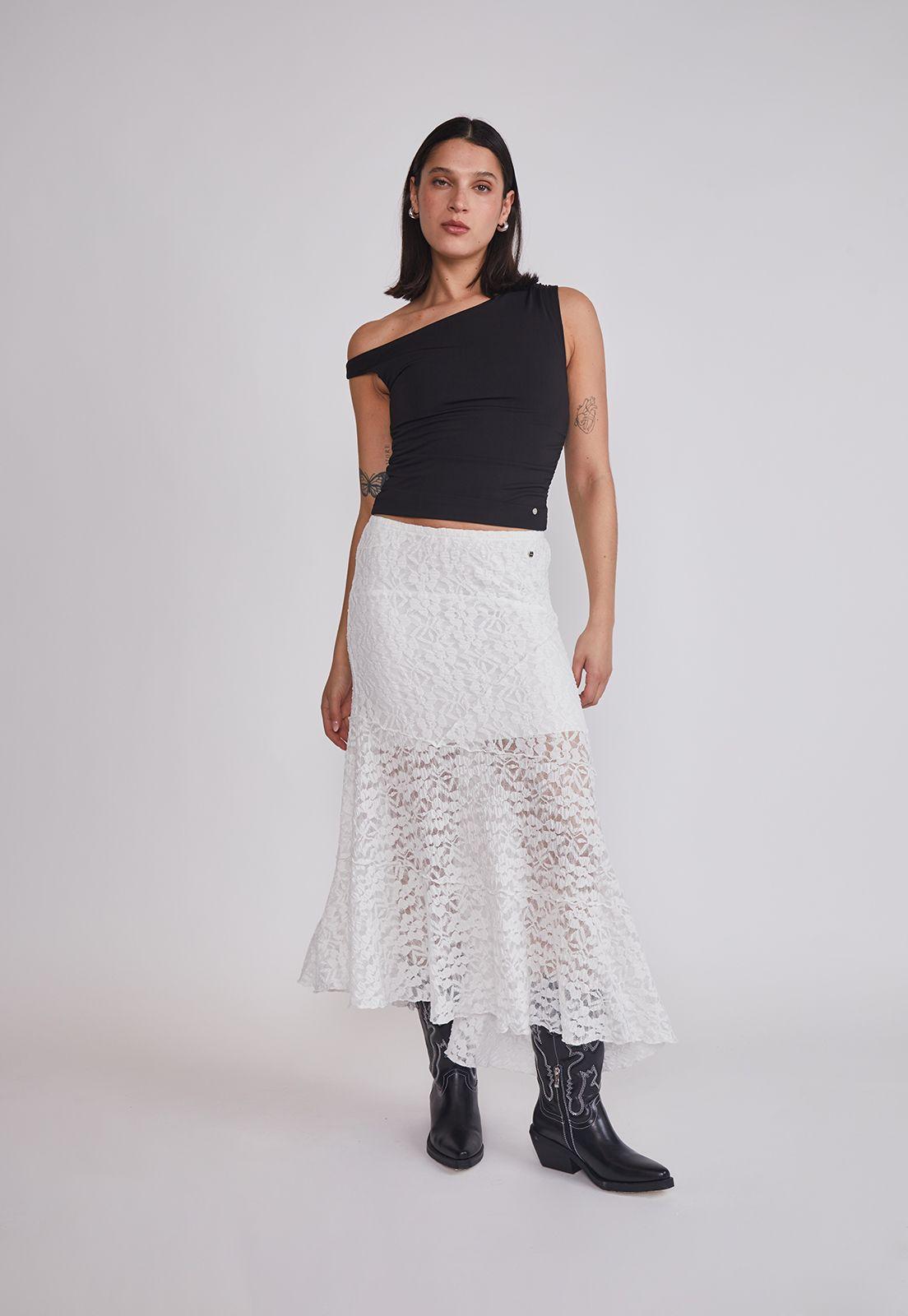 Falda Mujer Larga Encaje Blanco Sioux-5