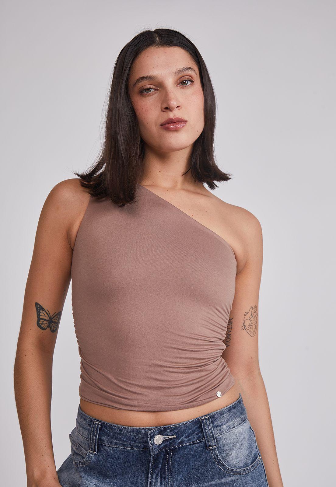 Peto Mujer Crop Un Hombro Café Sioux-2