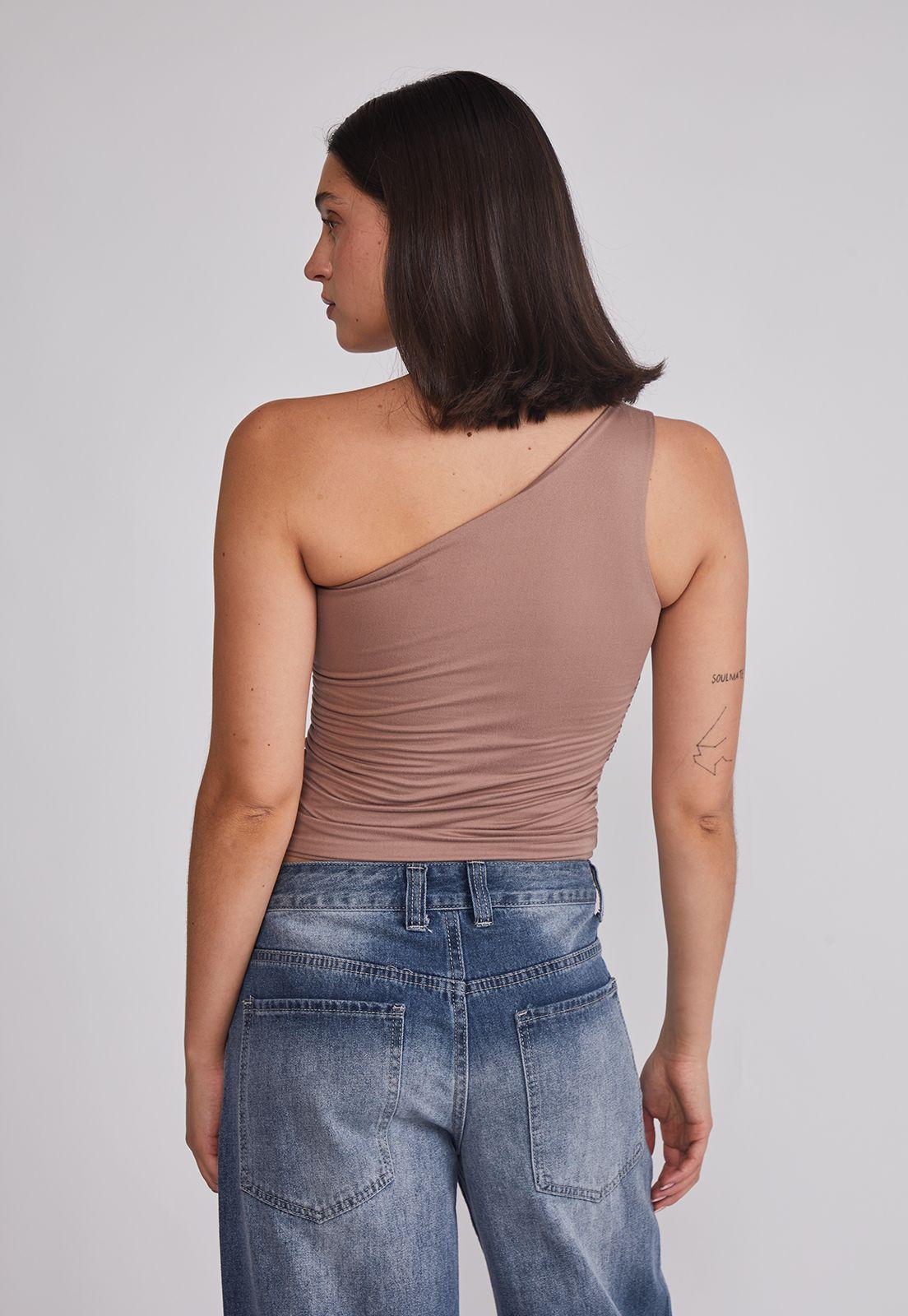 Peto Mujer Crop Un Hombro Café Sioux-3