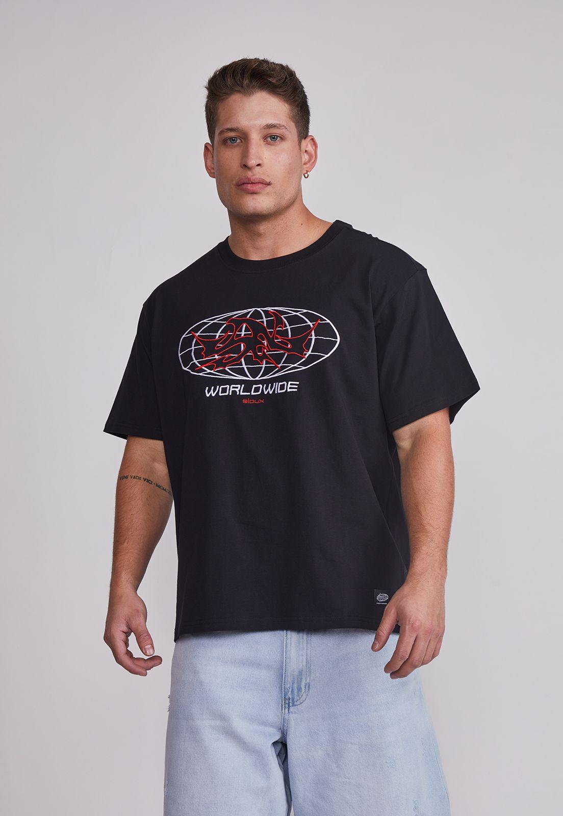 Polera Hombre Bordado Oversize Negro Sioux-0