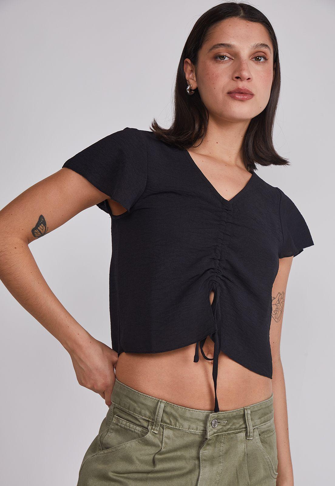 Blusa Mujer Amarra Frontal Negro Sioux-1