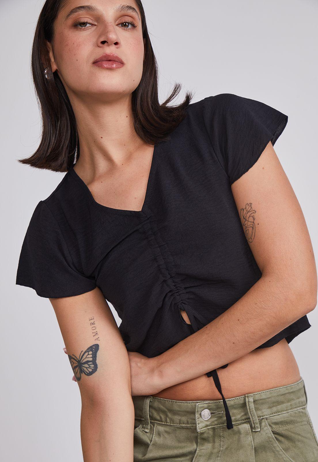 Blusa Mujer Amarra Frontal Negro Sioux-2