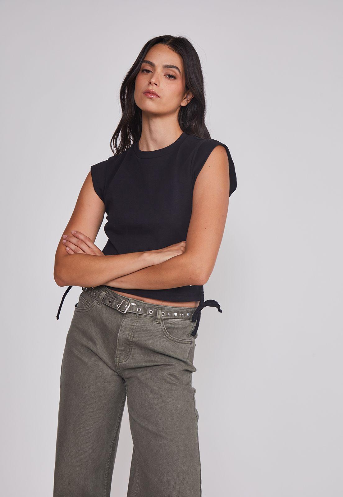 Polera Mujer Ajustador Costados Negro Sioux-1