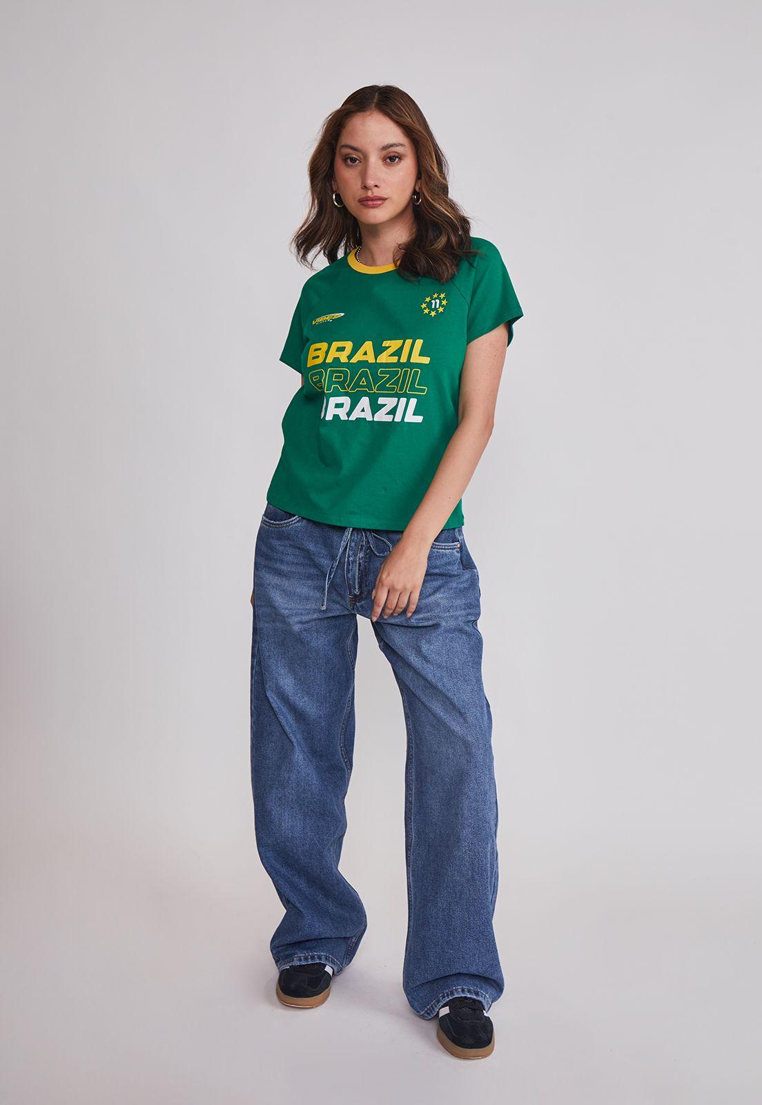 Polera Mujer Fútbol Brazil Verde Sioux-1