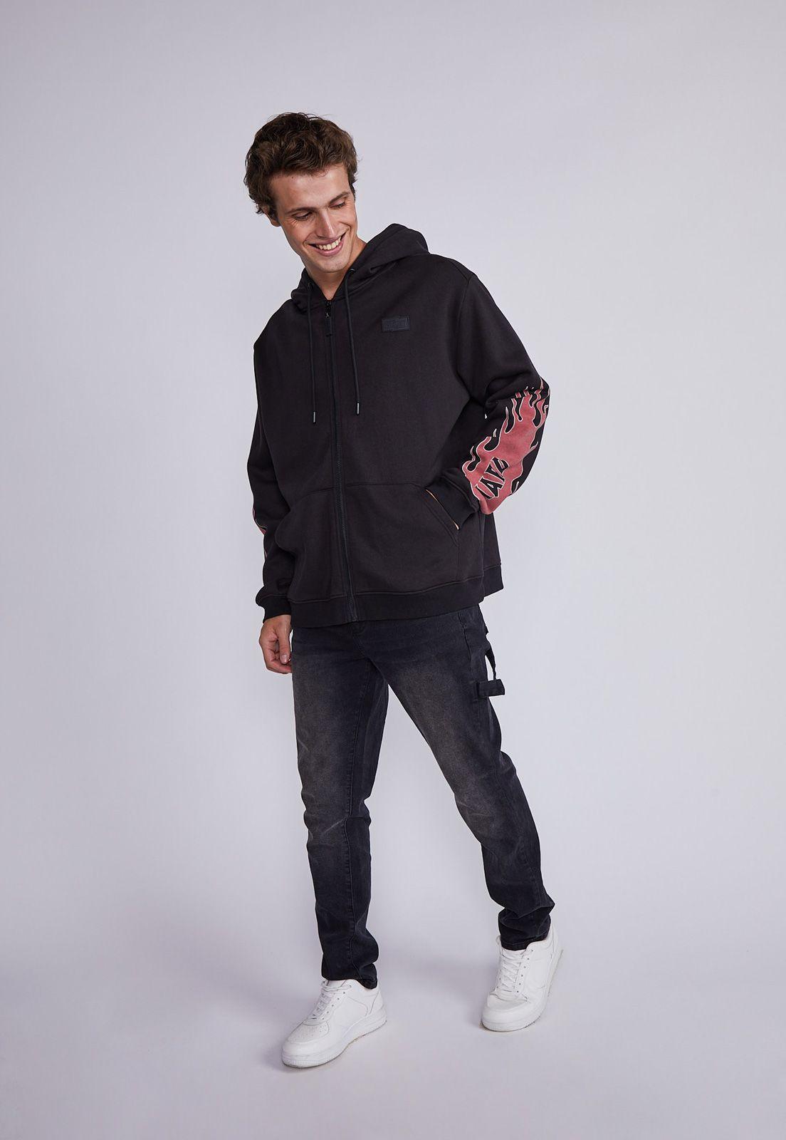 Polerón Hombre Acero Con Cierre Llamas Rock Sioux-3