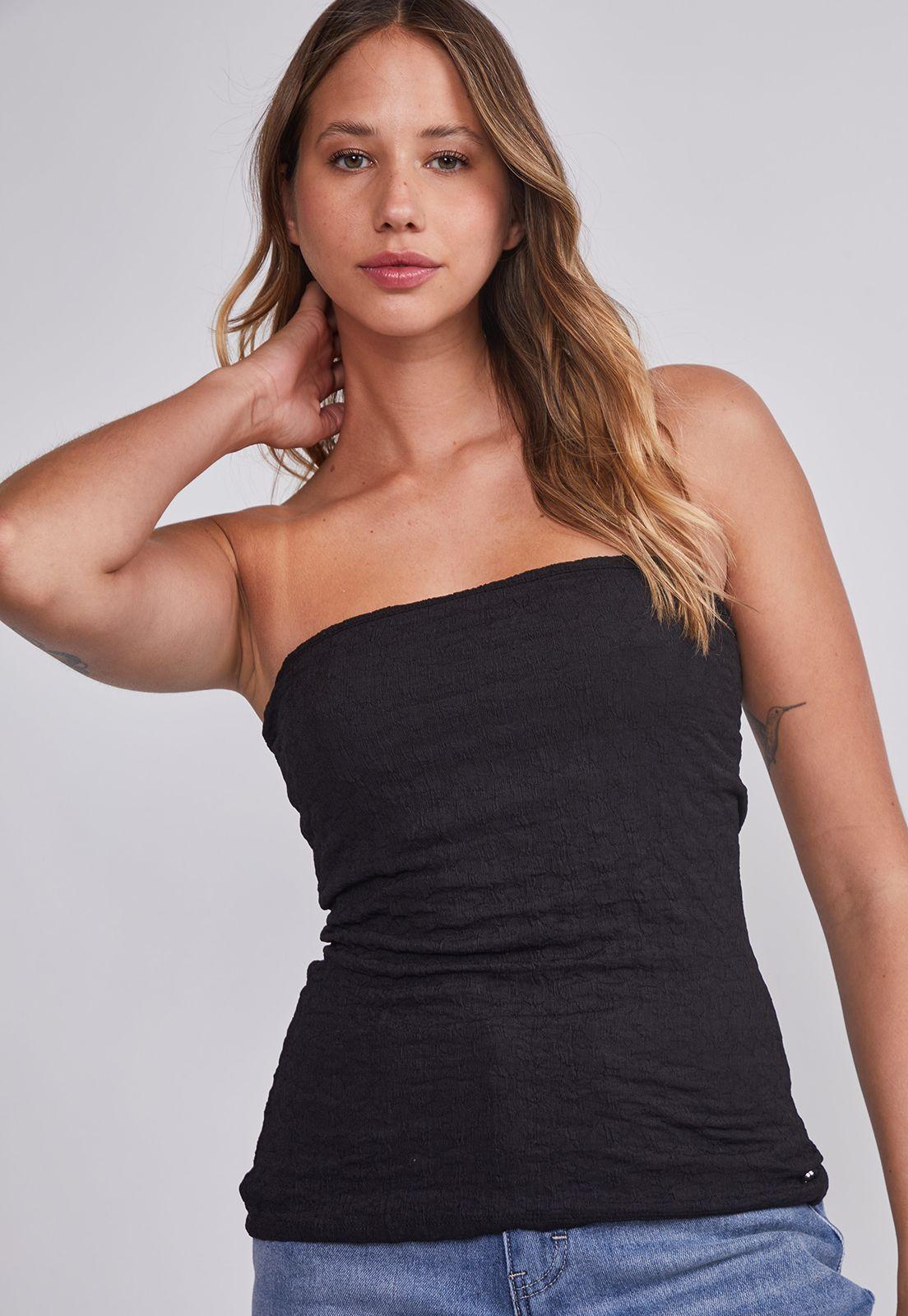 Peto Mujer Negro Strapless Texturado Sioux-2