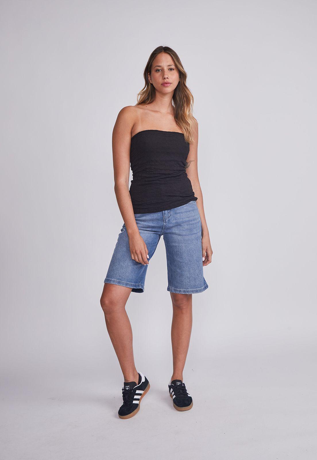 Peto Mujer Negro Strapless Texturado Sioux-4