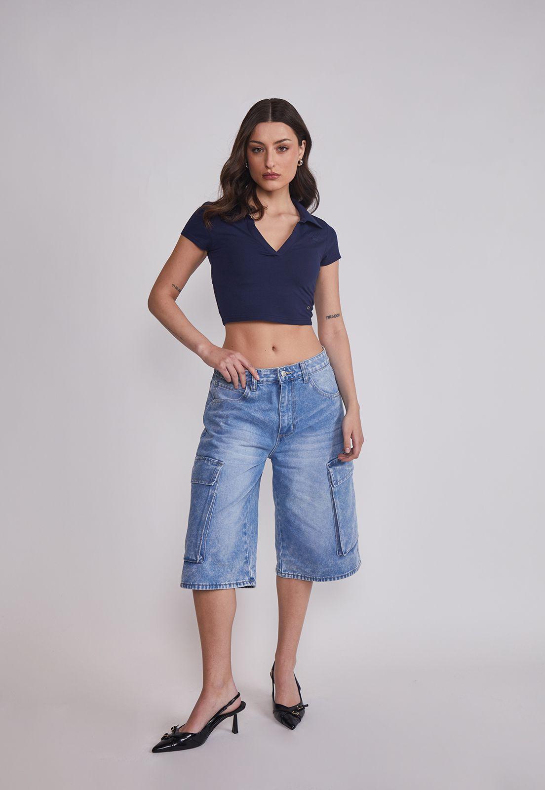Polera Mujer Cuello Piqué Azul Sioux-5