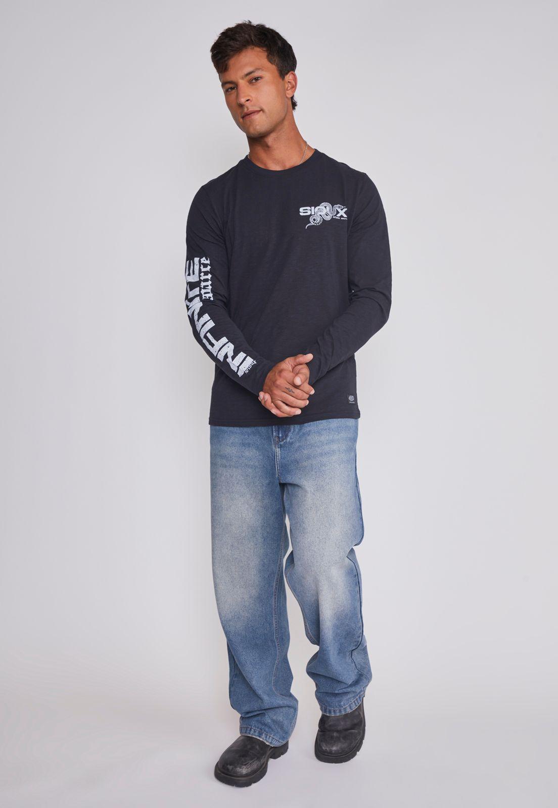 Polera Hombre Estampada Brazos Negro Sioux-2