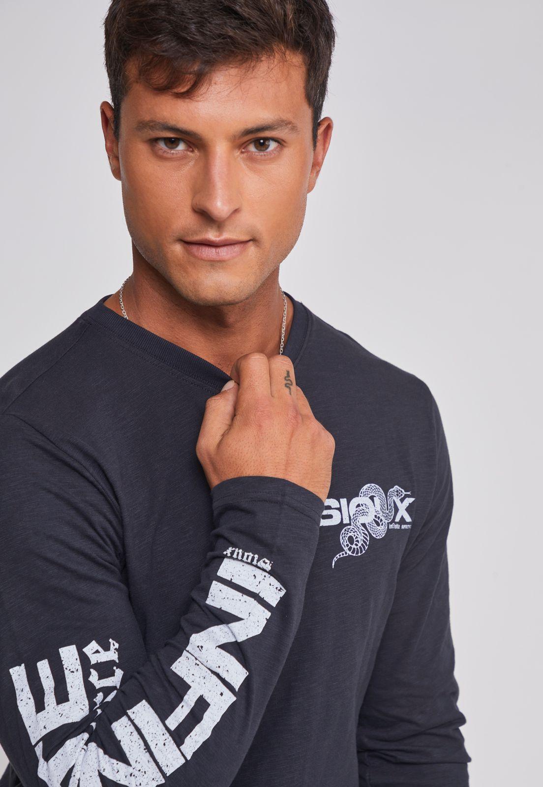 Polera Hombre Estampada Brazos Negro Sioux-3