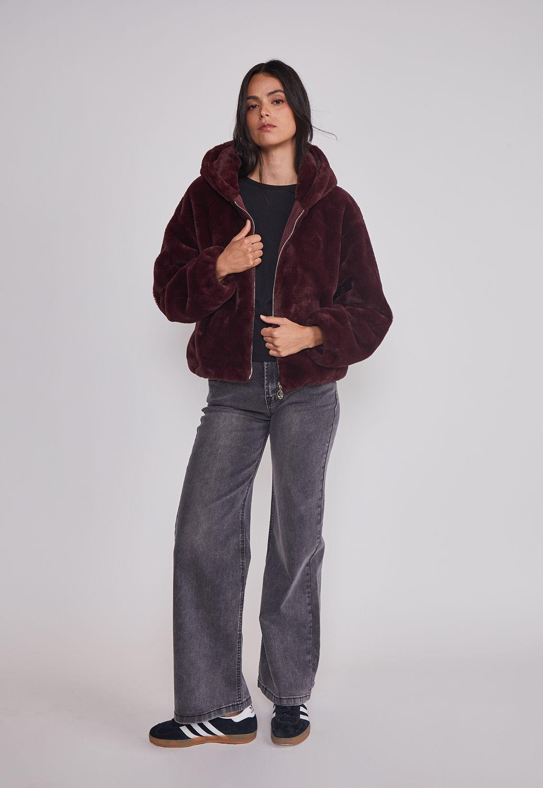 Polar Mujer Piel Con Gorro Burdeo Sioux-2