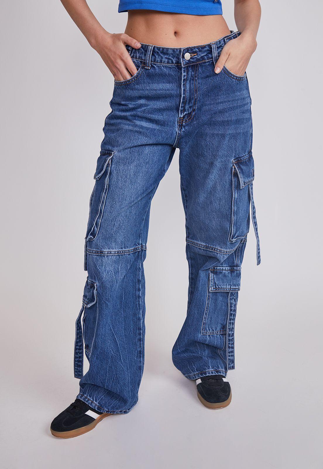 Jeans Mujer Multibolsillos Azul Sioux-0