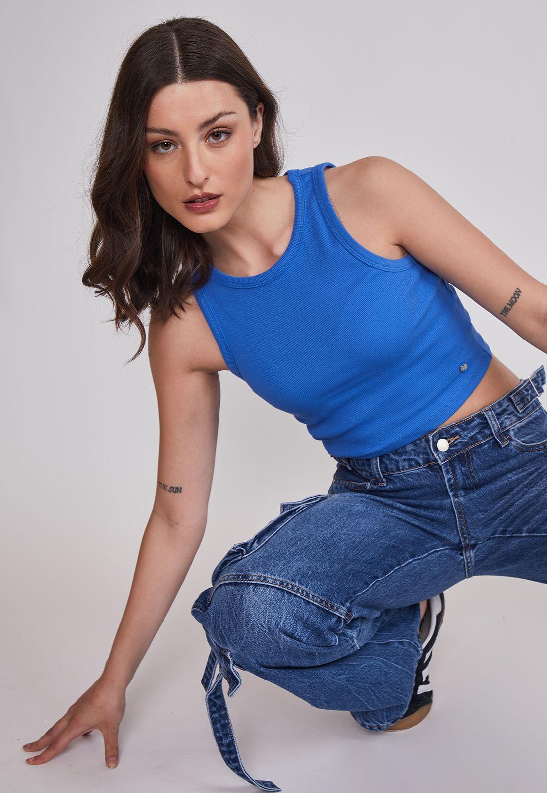 Jeans Mujer Multibolsillos Azul Sioux-1