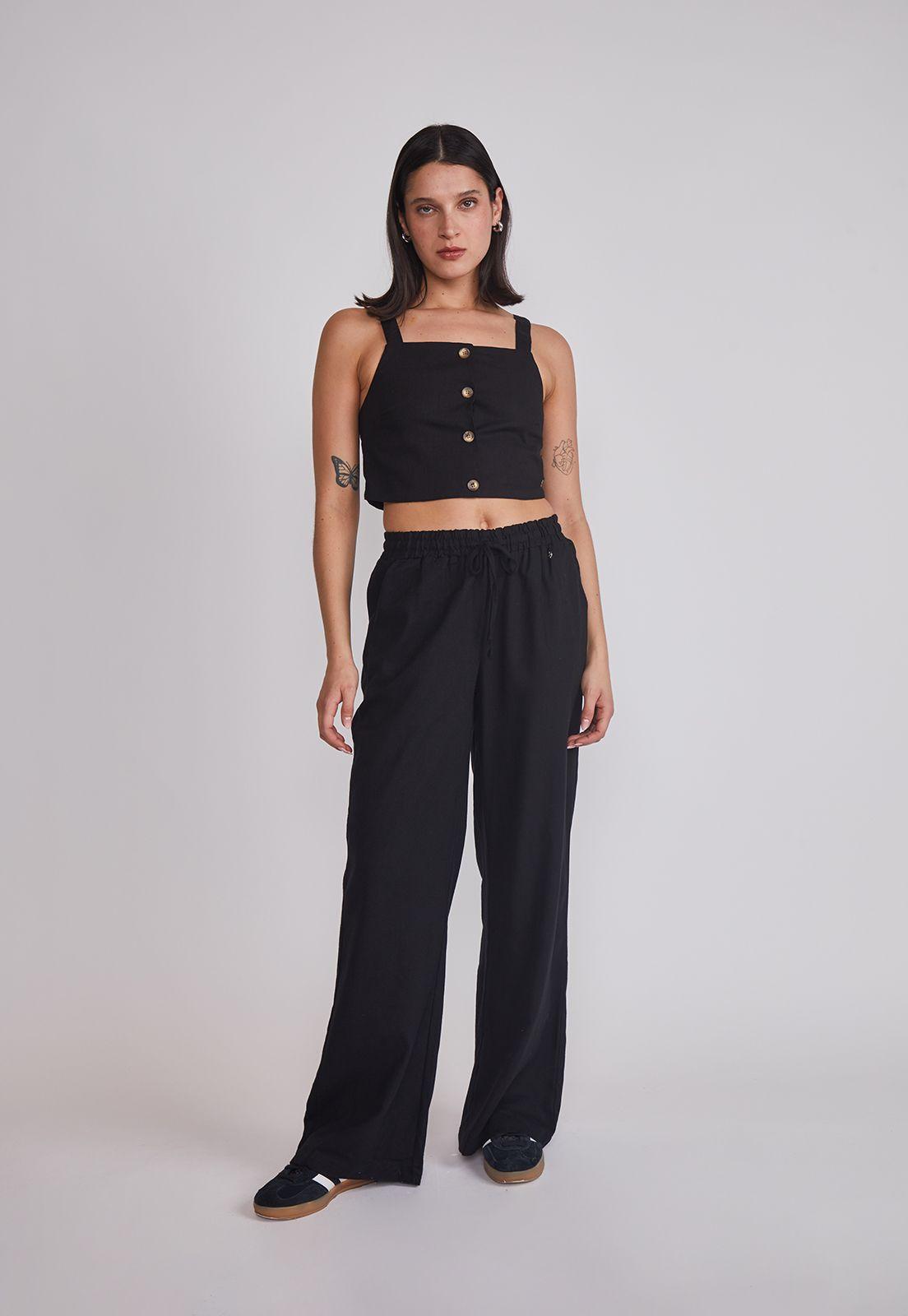 Pantalón Mujer Wide Leg Lino Negro Sioux-2