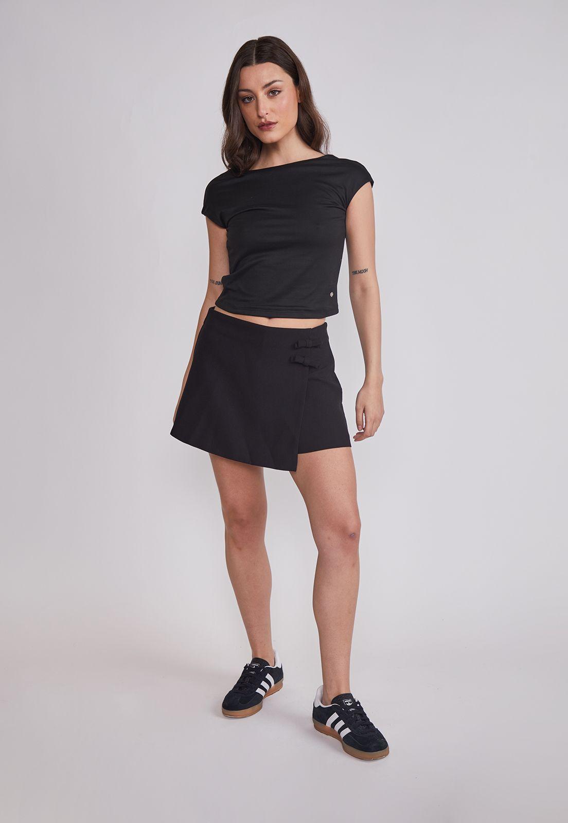 Falda Short Mujer Lazos Negro Sioux-3