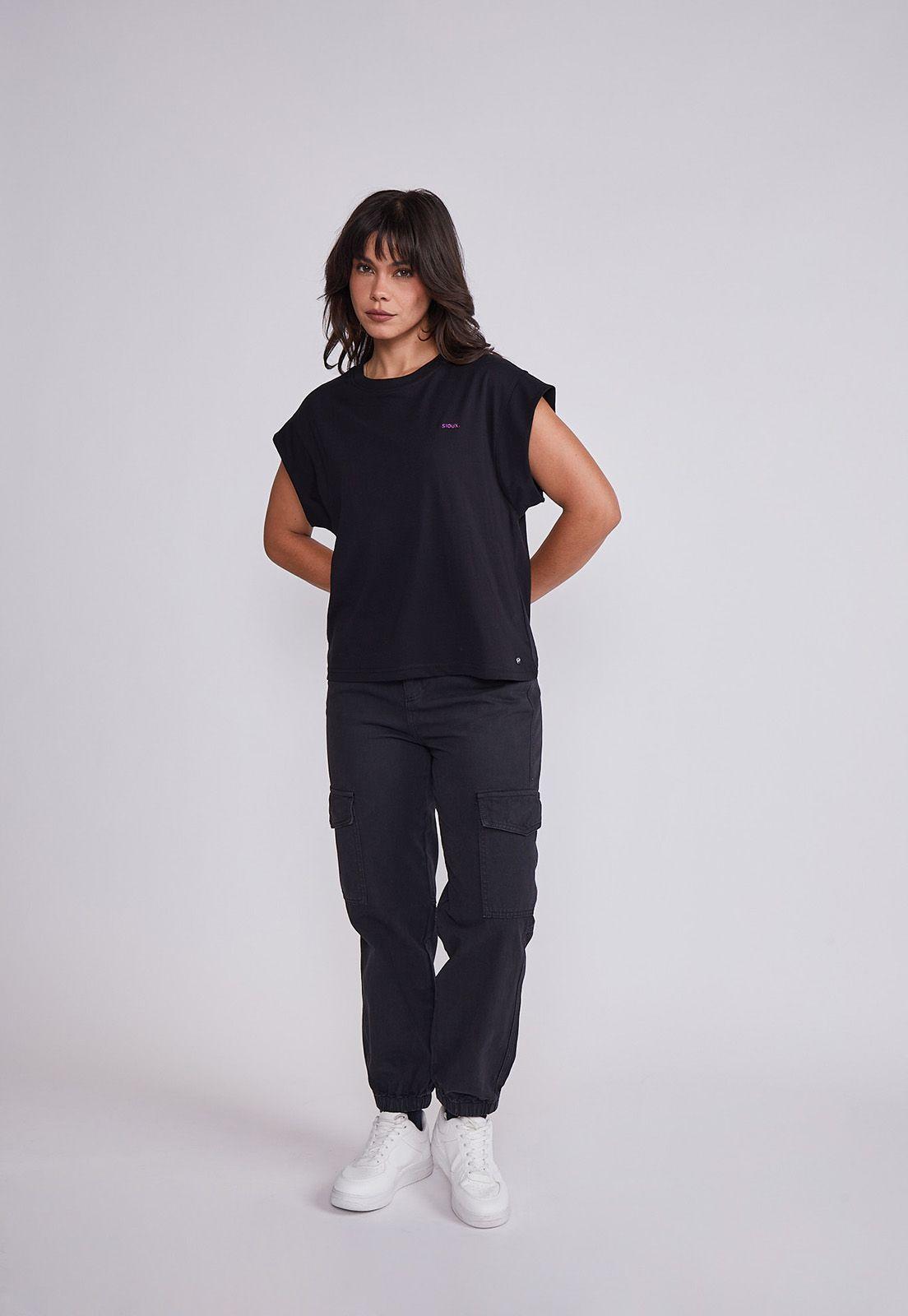Polera Mujer Negro Corta Sin Mangas Sioux-3