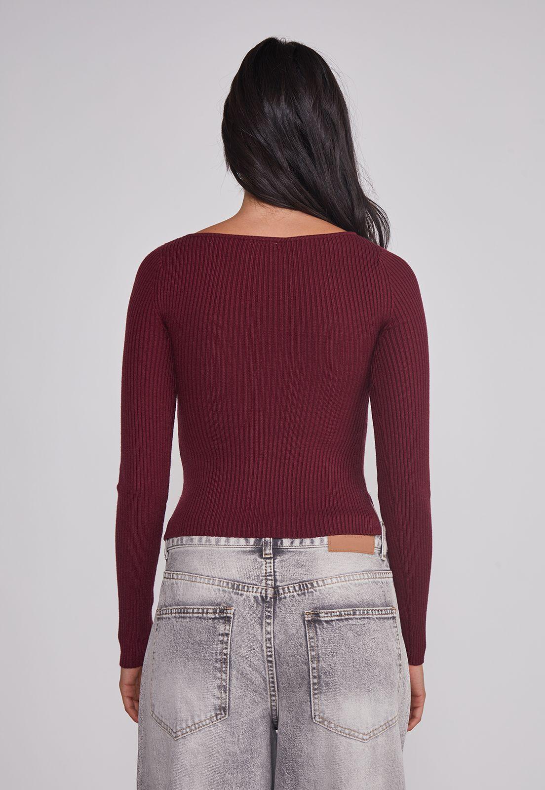 Sweater Mujer Acanalado Cuello Burdeo Sioux-1