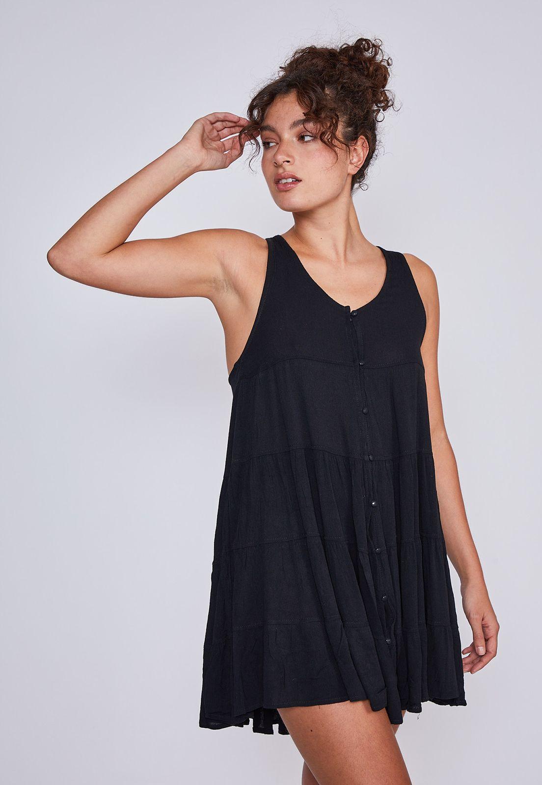 Vestido Mujer Botones Forrados Negro Sioux-0