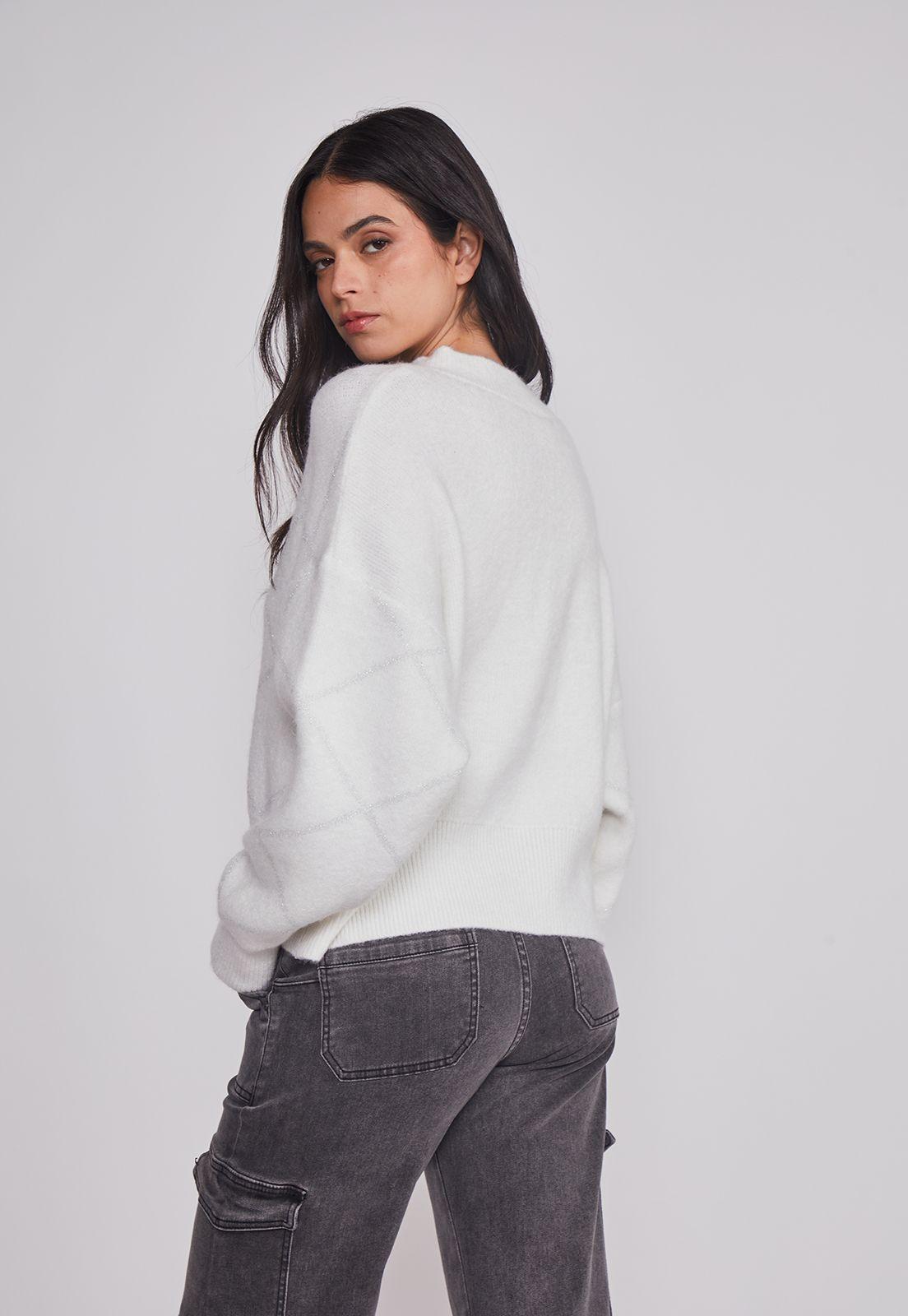 Sweater Mujer Rombos Lurex Blanco Sioux-1