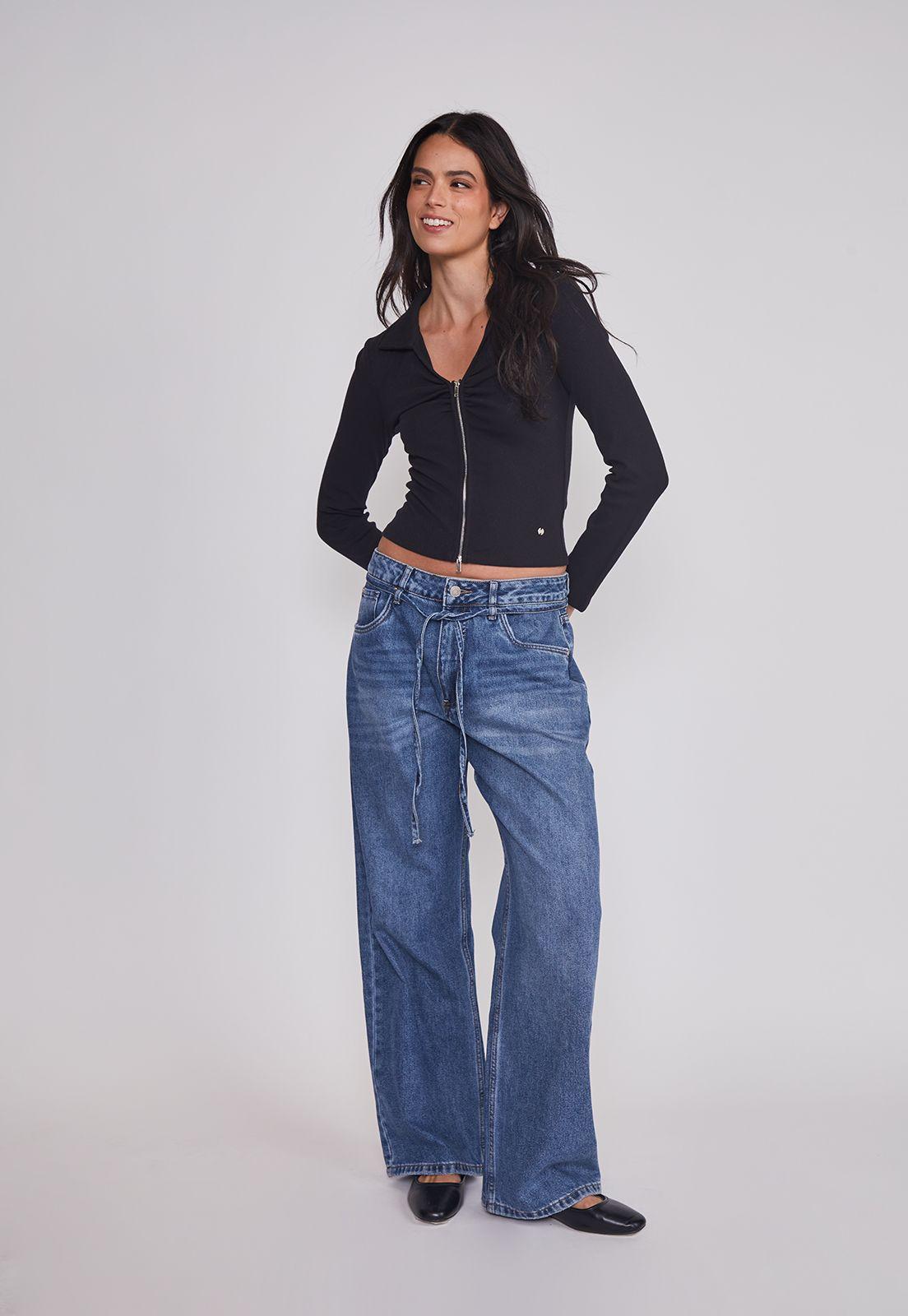 Polera Mujer Con Cuello Cierre Negro Sioux-2