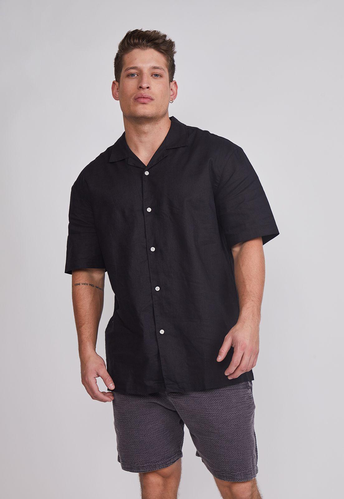 Camisa Hombre Lino Proceso Negro Sioux-0