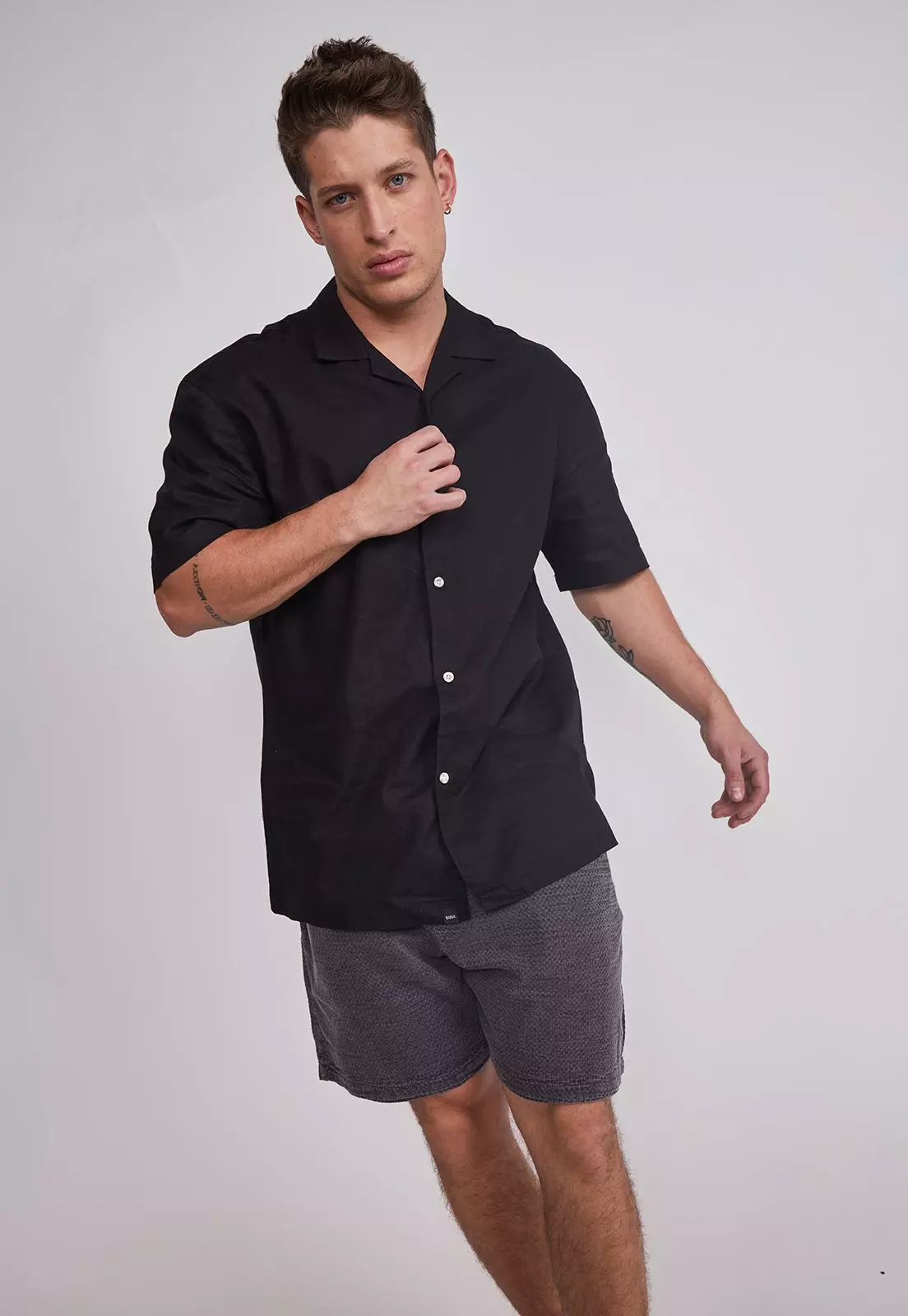 Camisa Hombre Lino Proceso Negro Sioux-1