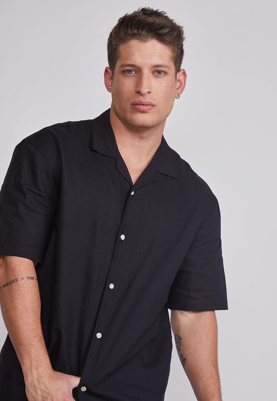 Camisa Hombre Lino Proceso Negro Sioux-2