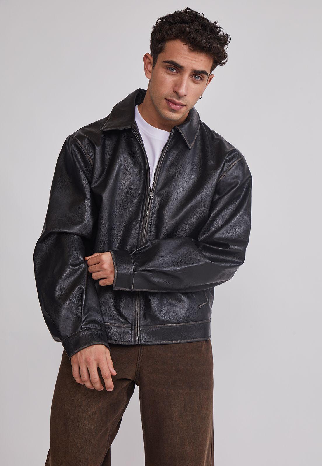 Chaqueta Hombre Efecto Piel Negro Sioux-2