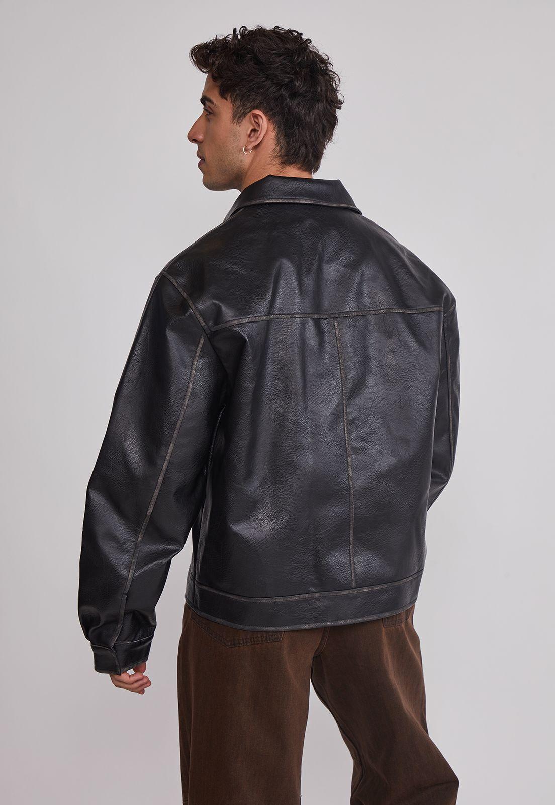 Chaqueta Hombre Efecto Piel Negro Sioux-4