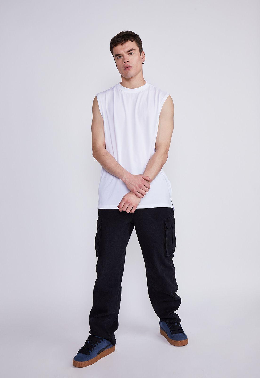 Polera Hombre Blanco Musculosa Oversize Sioux-3