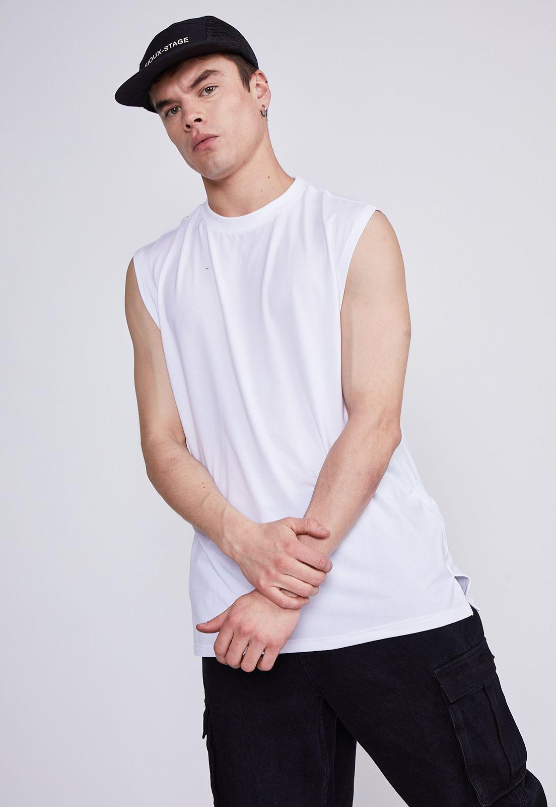 Polera Hombre Blanco Musculosa Oversize Sioux-4