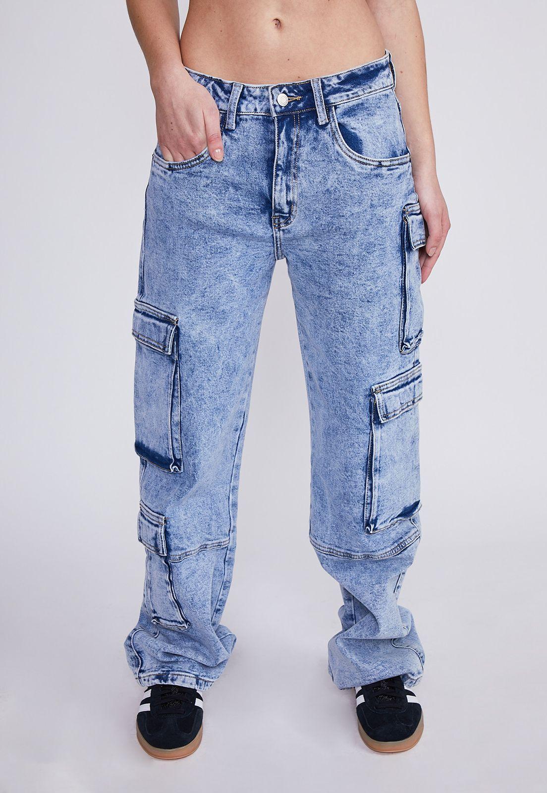 Jeans Mujer Azul Cargo Recto Sioux-0