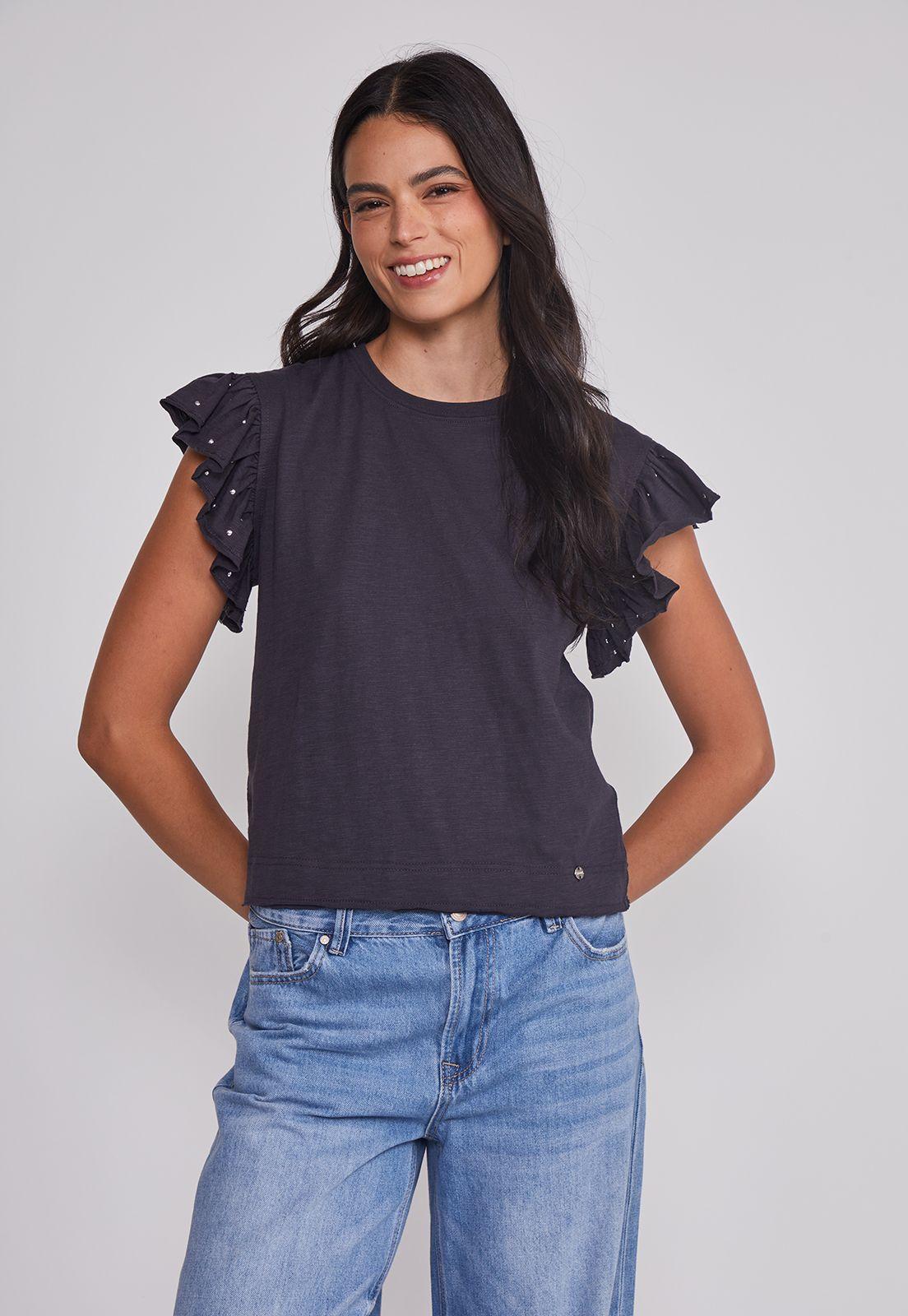 Polera Mujer Manga Brillos Acero Sioux-0