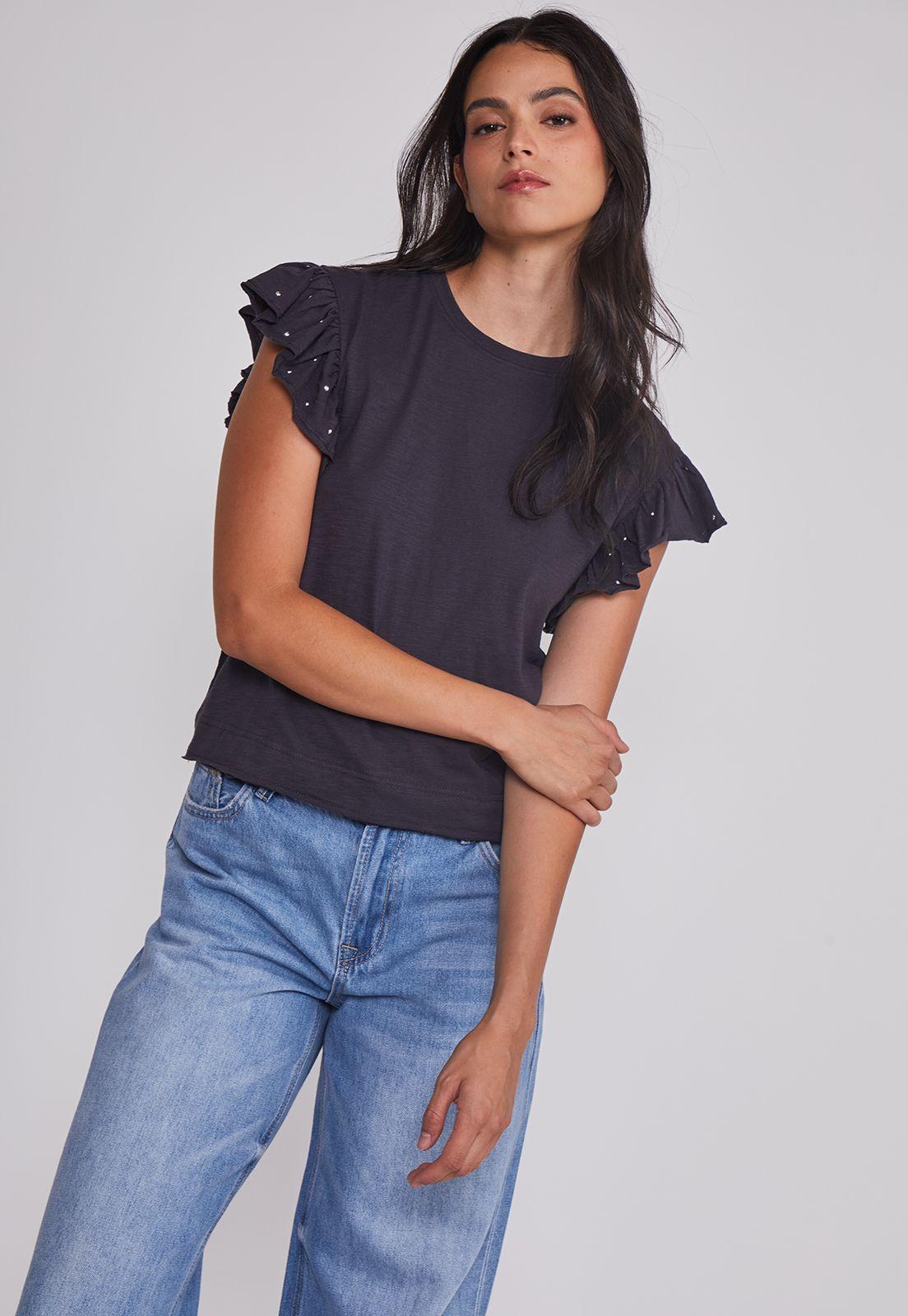 Polera Mujer Manga Brillos Acero Sioux-4