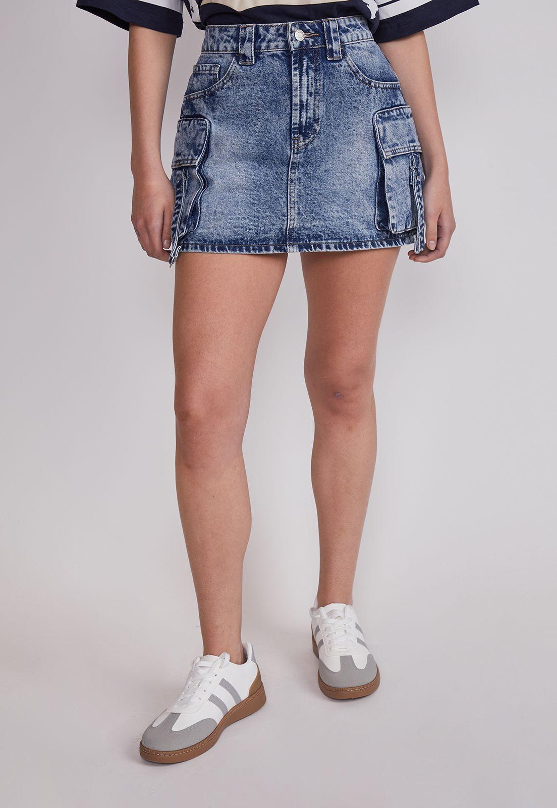 Falda Mujer Denim Cargo Celeste Sioux-0