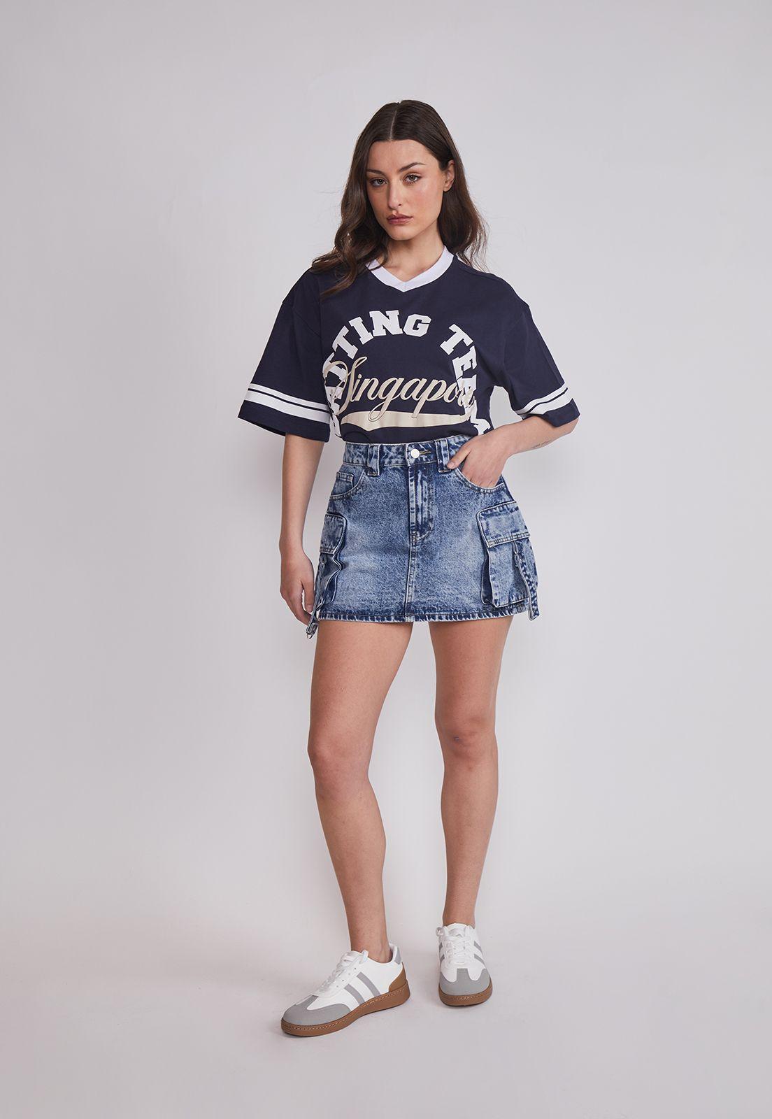 Falda Mujer Denim Cargo Celeste Sioux-4