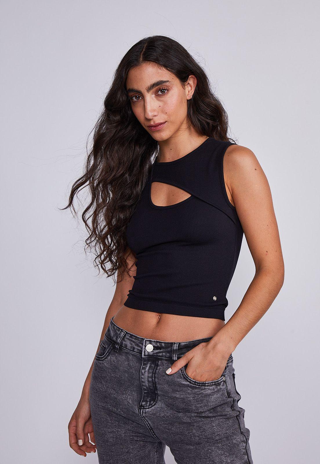 Peto Mujer Negro Elasticado Escote Centro Sioux-0