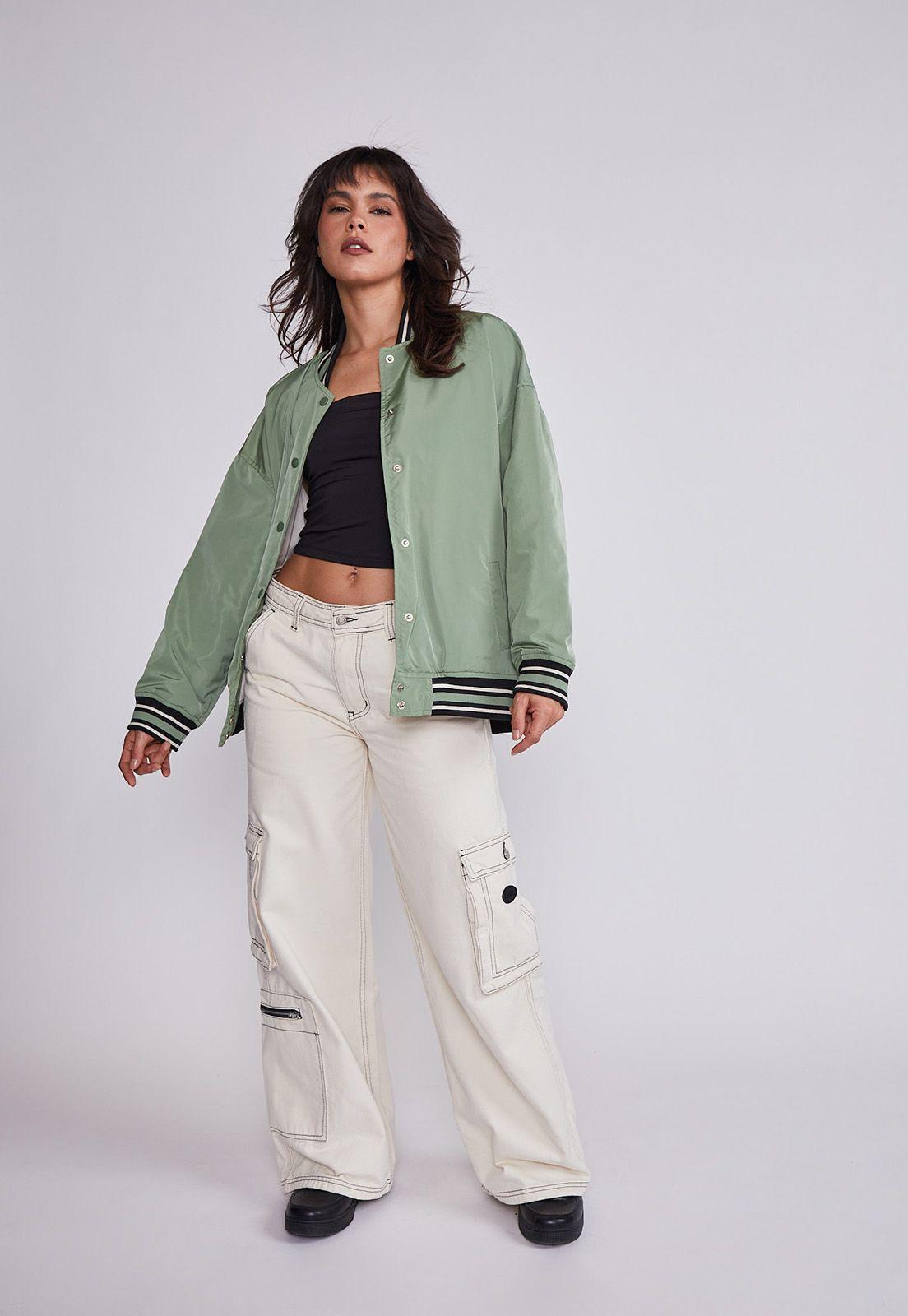 Chaqueta Mujer Verde Bomber Larga Sioux-3