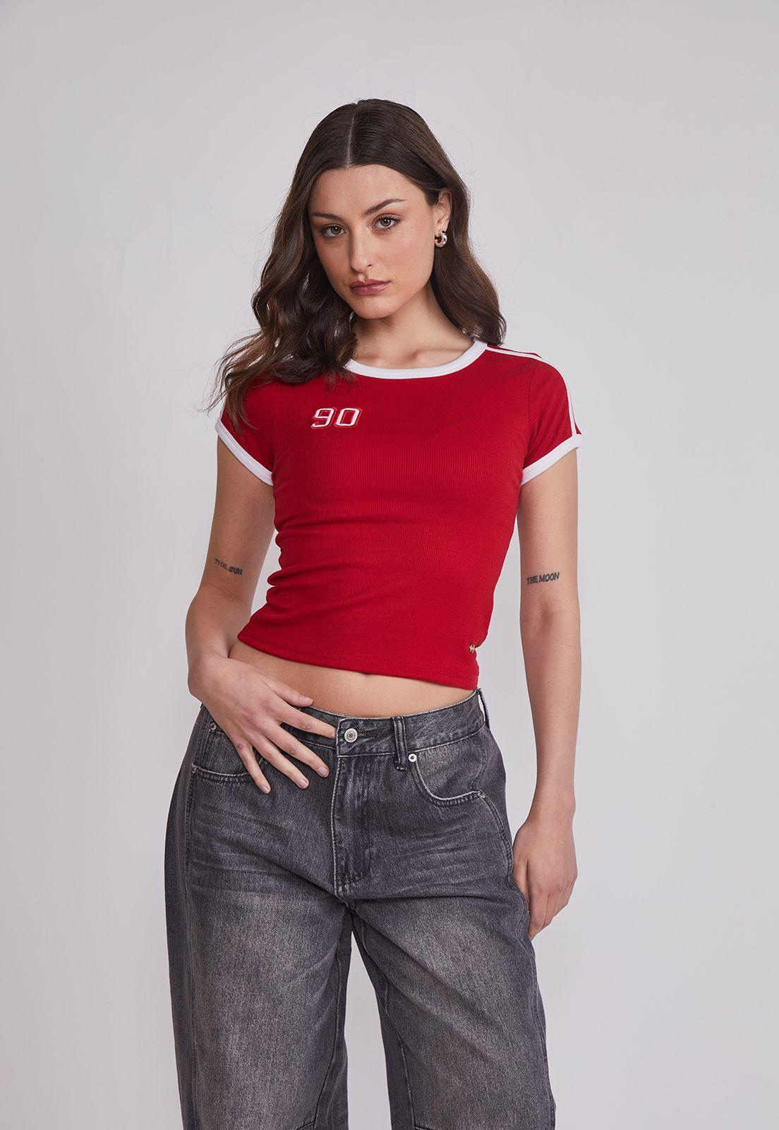 Polera Mujer Baby Tee Numero Rojo Sioux-0