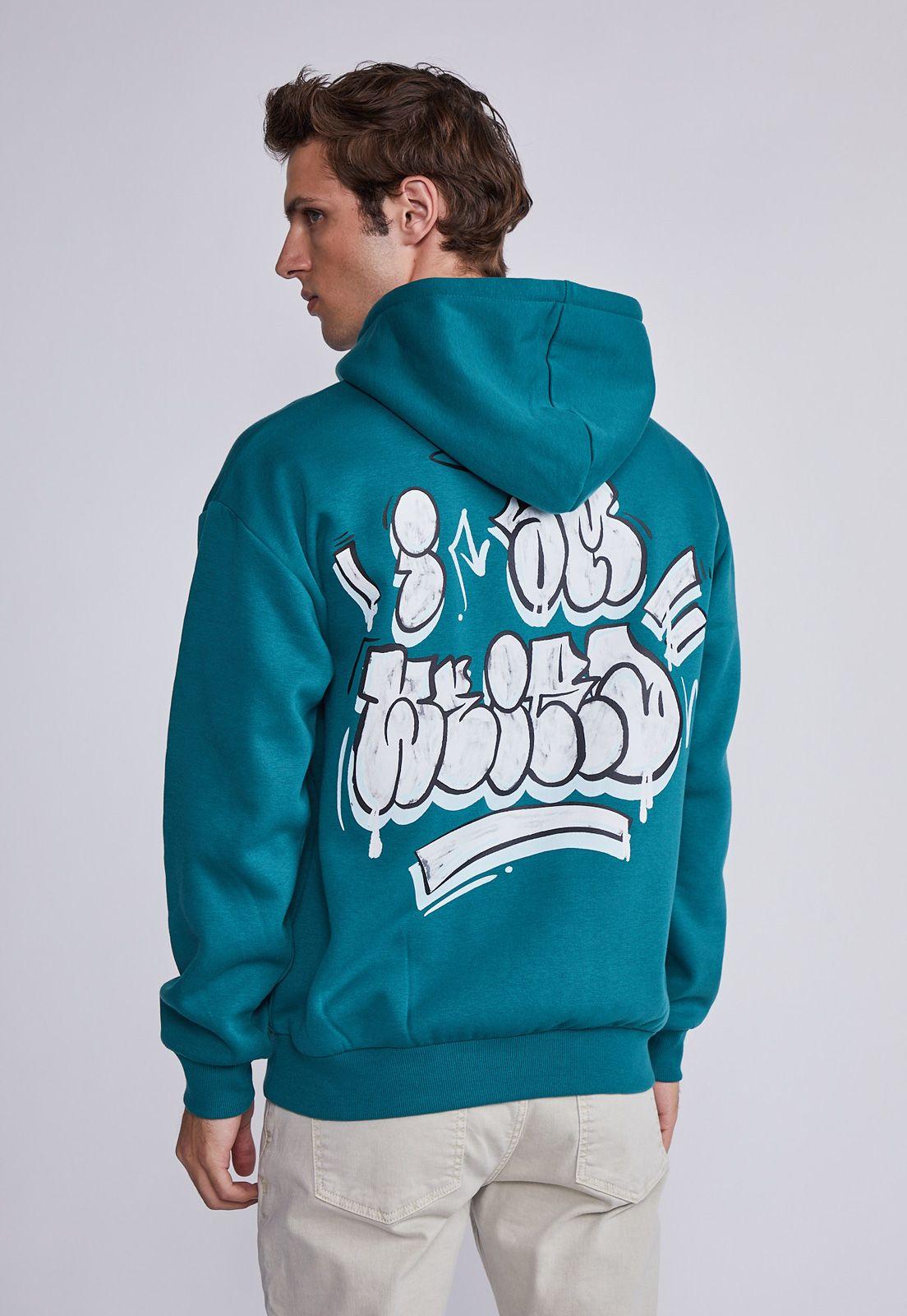 Polerón Hombre Verde Con Gorro Graffiti Sioux-2