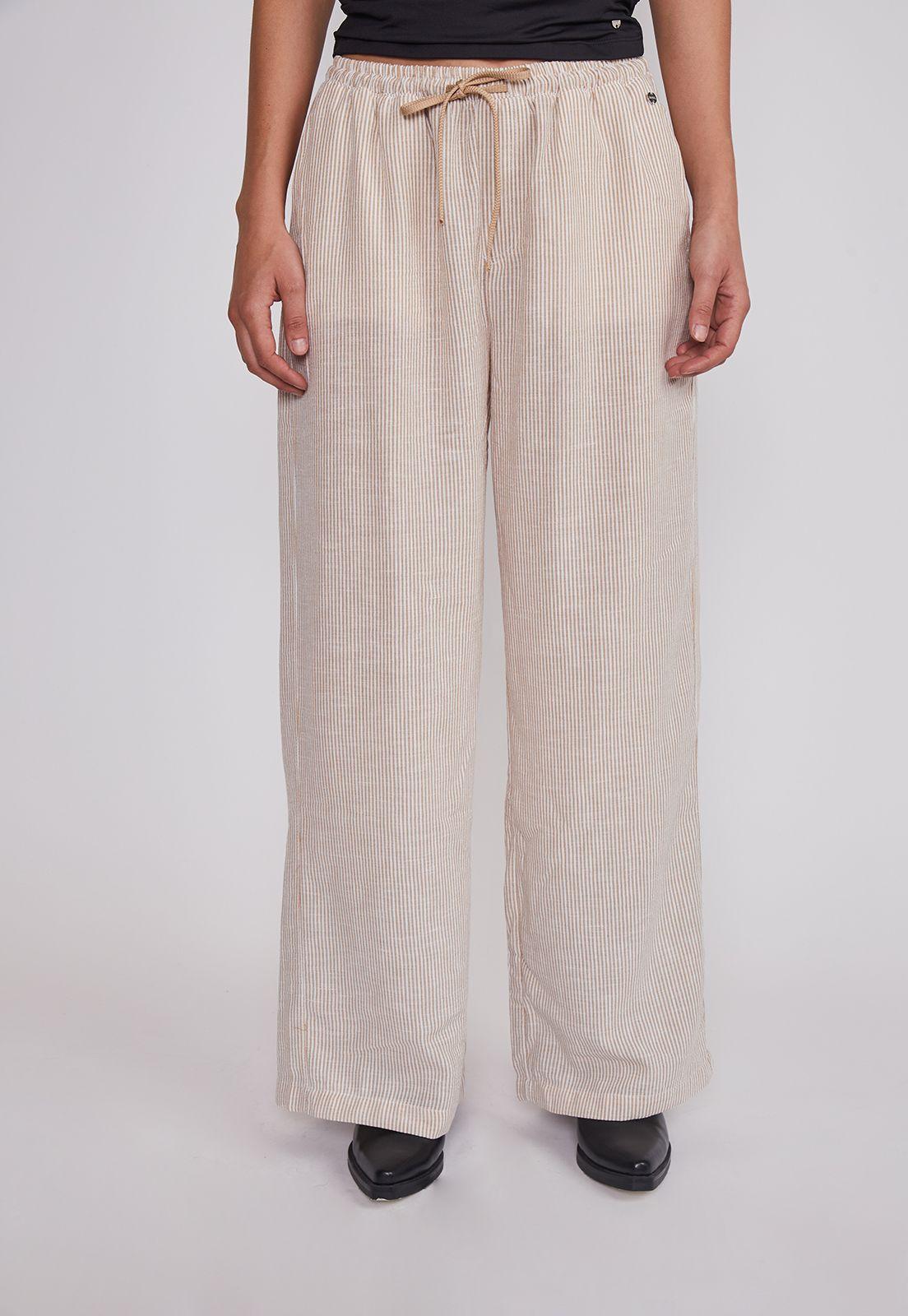 Pantalón Mujer Rustico Listado Beige Sioux-0