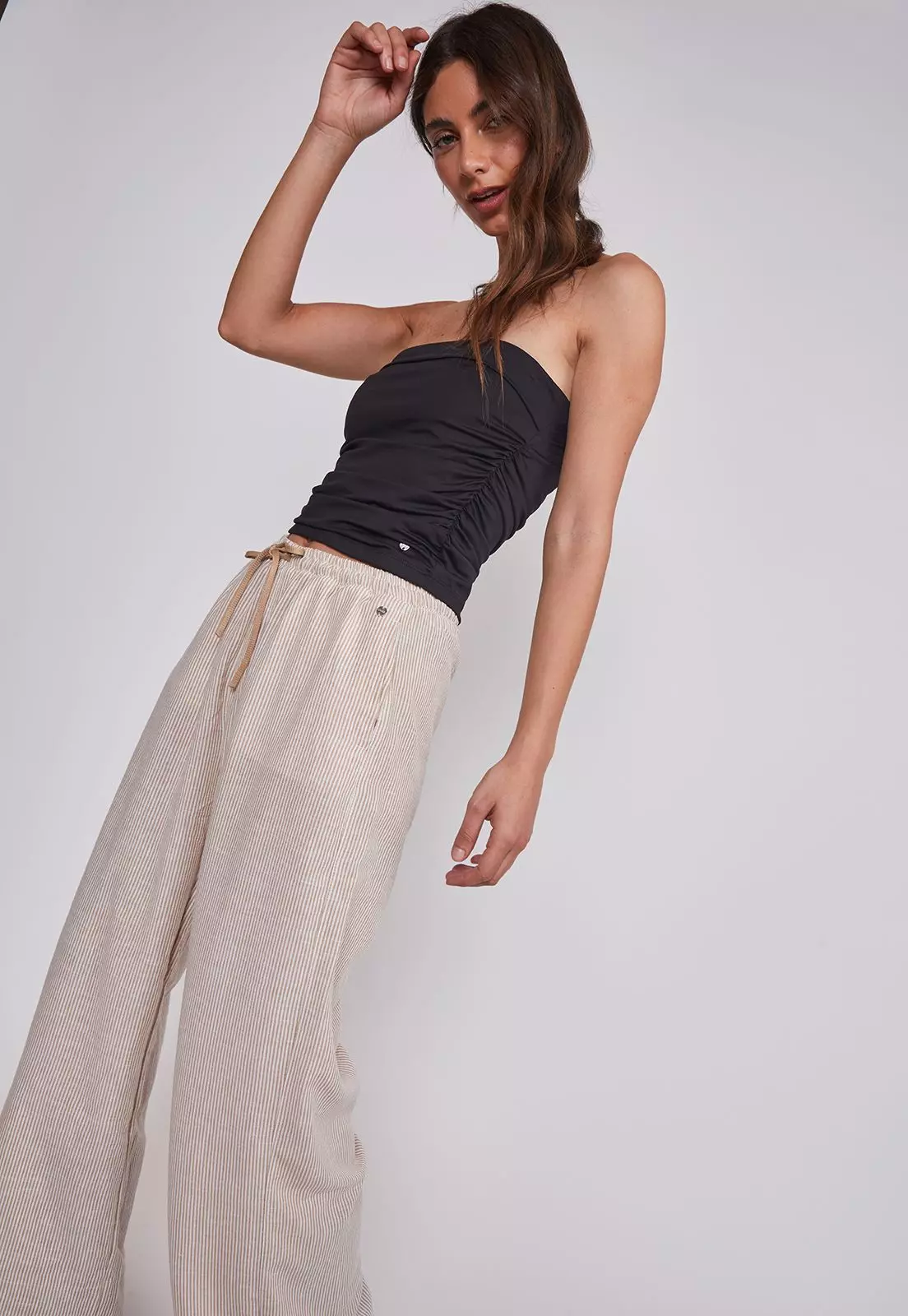 Pantalón Mujer Rustico Listado Beige Sioux-1