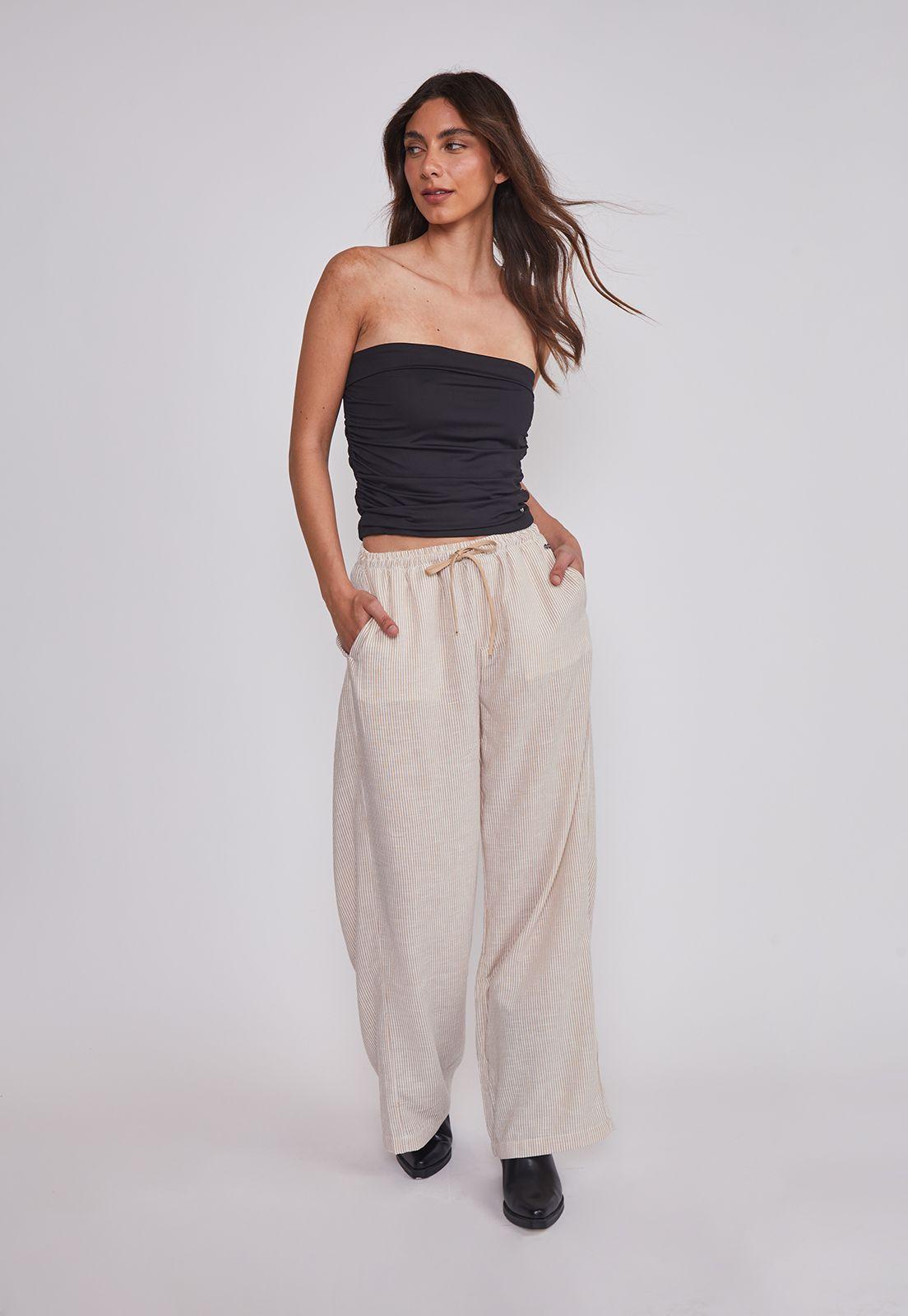 Pantalón Mujer Rustico Listado Beige Sioux-4