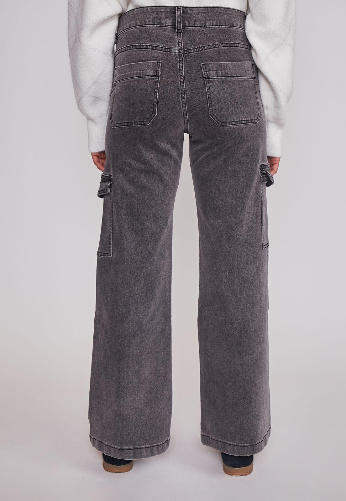 Jeans Mujer Cargo Tiro Alto Negro Sioux-1