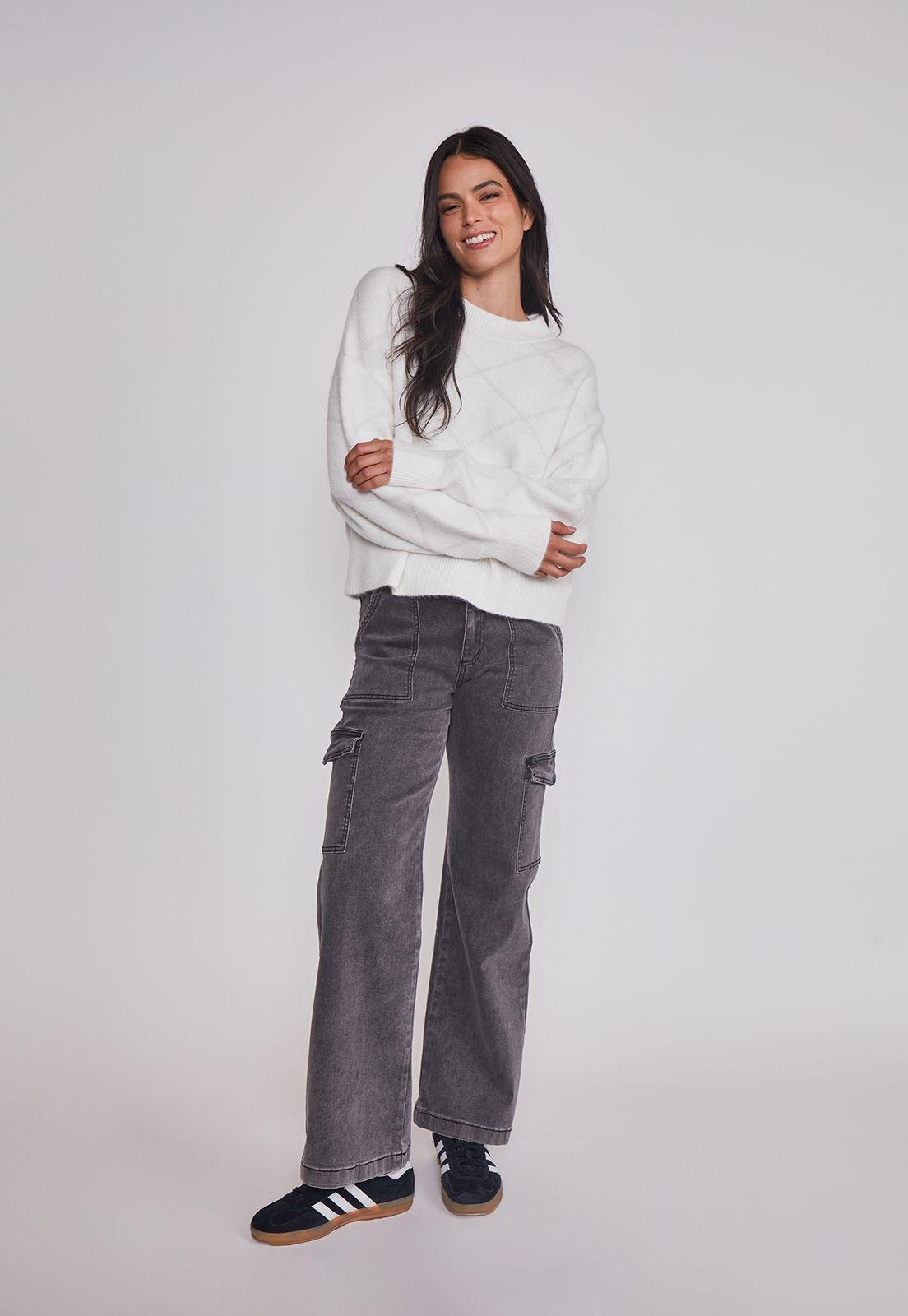 Jeans Mujer Cargo Tiro Alto Negro Sioux-2