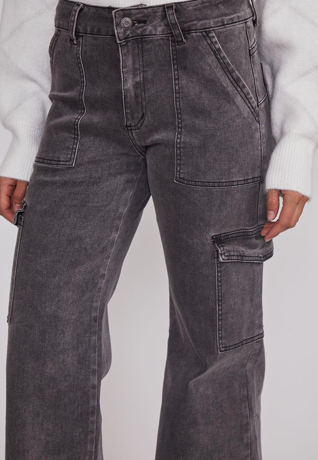 Jeans Mujer Cargo Tiro Alto Negro Sioux-3