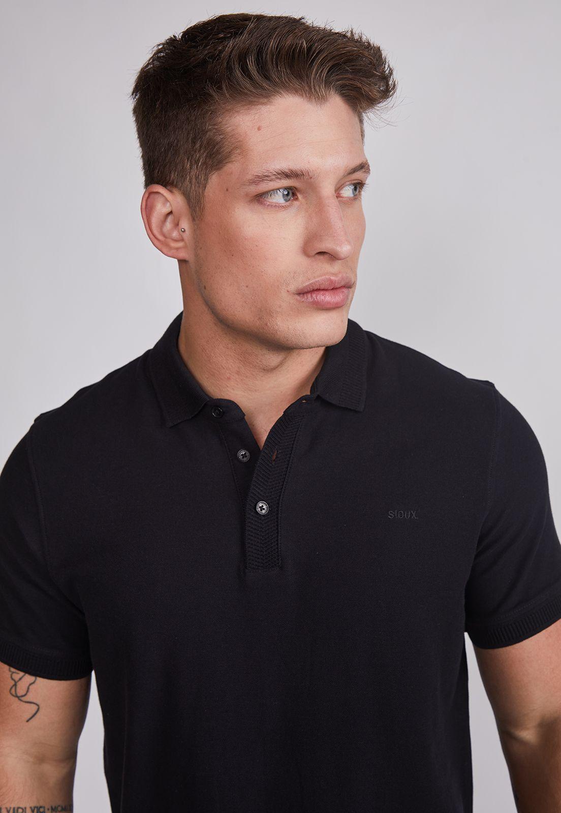 Polera Hombre Piqué Negro Sioux-1