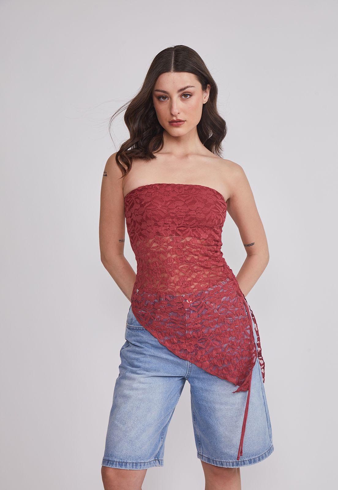 Peto Mujer Strapless asimétrico Rojo Sioux-0